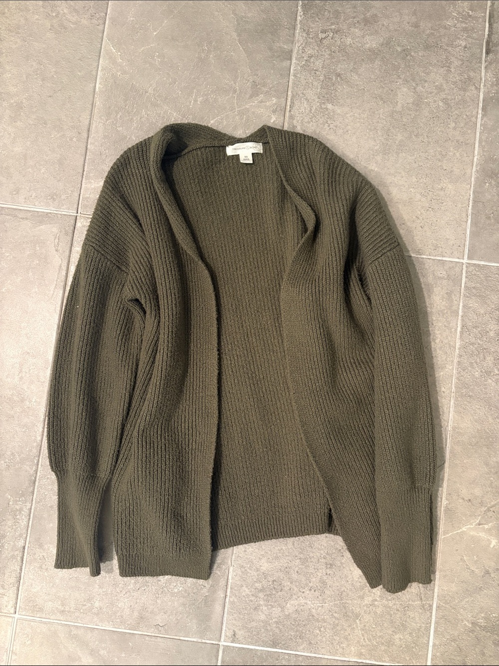 Treasure and Bond Open-Front Ribbed Cardigan Sweater - Olive Green